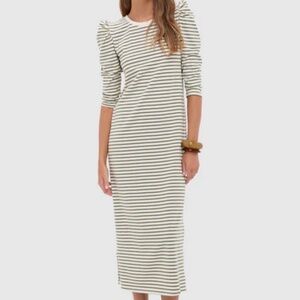 Pomander Place Olive Green and White Striped Maxi Dress